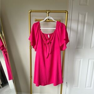 Flowy Hot Pink Dress with Tie-Front